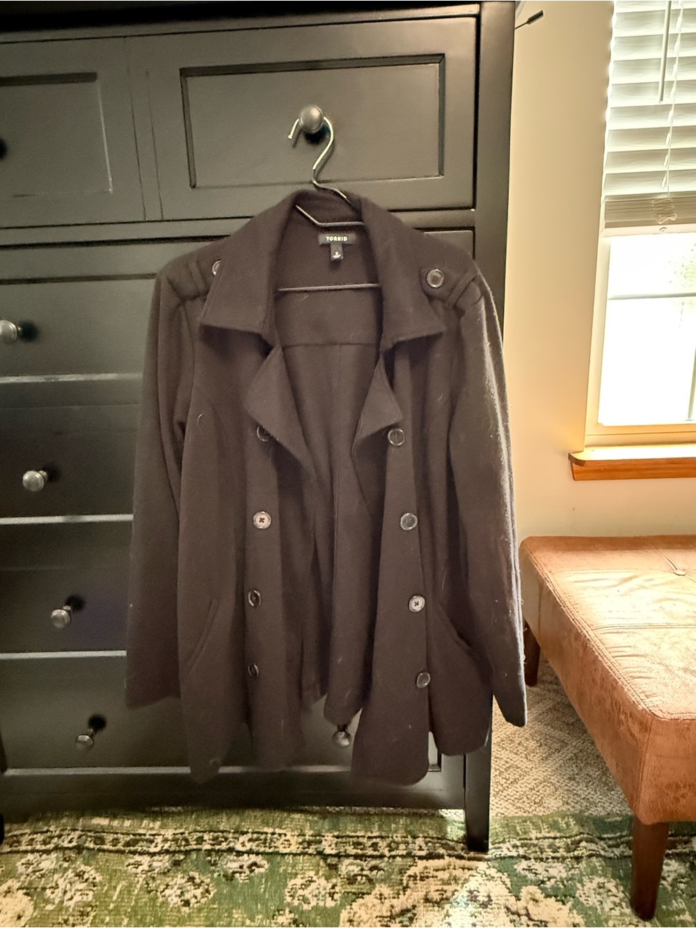 Torrid Black Double-Breasted Pea Coat with Wide Collar